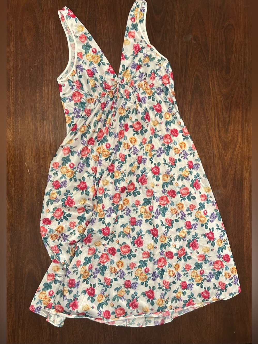 Floral Cotton Blend Chemise Nightgown in White with Multicolor Roses